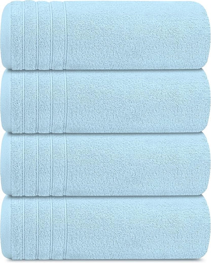 Tens Towels Pack of 4 Extra Large Bath Towels 30 x 60 Inches, 100% Cotton, Larger & Lighter Weight, Quicker to Dry, Super Soft and Absorbent, Perfect for Bathroom, Sky Blue