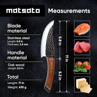 Matsato Chef Knife with Leather Sheath – Japanese Steel Kitchen Knife for Home & Cooking, Christmas Gift Set for Men or Women, Kitchen Accessory for Chefs