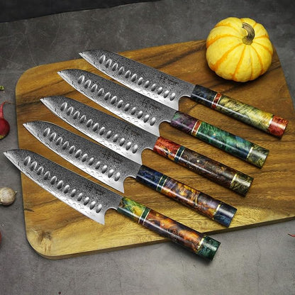 Damascus Chef Knife Santoku Unique One Of Kind Handle Professional 7 Inch Japanese Chefs Kitchen Knife Vg10 67 Layers Damascus Steel Knive with Sheath