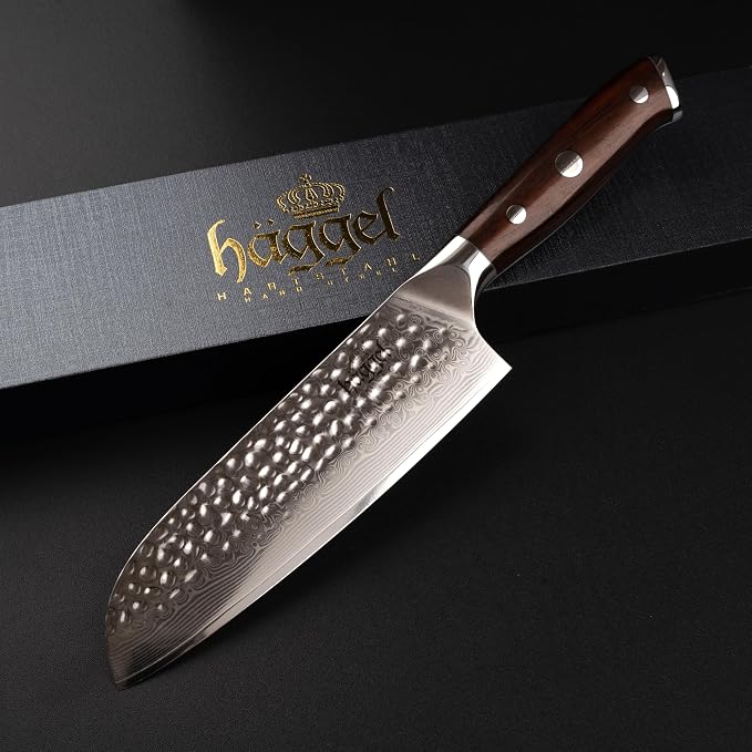 Japanese Chef Knife - 67 Layer Damascus Steel Kitchen Knife with Hand Hammered Finish - Professional Sharp Cooking Knife