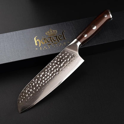 Japanese Chef Knife - 67 Layer Damascus Steel Kitchen Knife with Hand Hammered Finish - Professional Sharp Cooking Knife