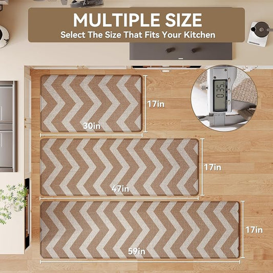 YDKGL Kitchen Runner Rugs Non Slip Washable, Super Absorbent Long Kitchen Mats for Floor, Linen-Look Woven Sink Mat Standing Floor Mat, Easy Clean, Brown 17"x59"
