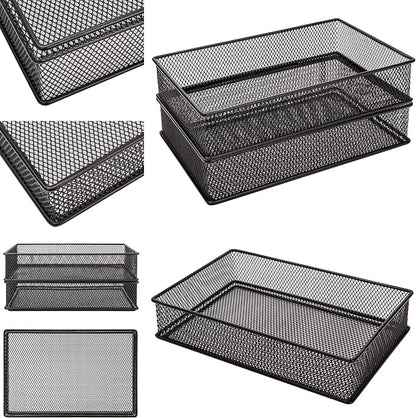 Annova Mesh Stackable Drawer Cabinet and Shelf Organizer Bins Storage Basket School Office Supply Holder Tray- Set of 2 (Black, 6x9x2 Inch)