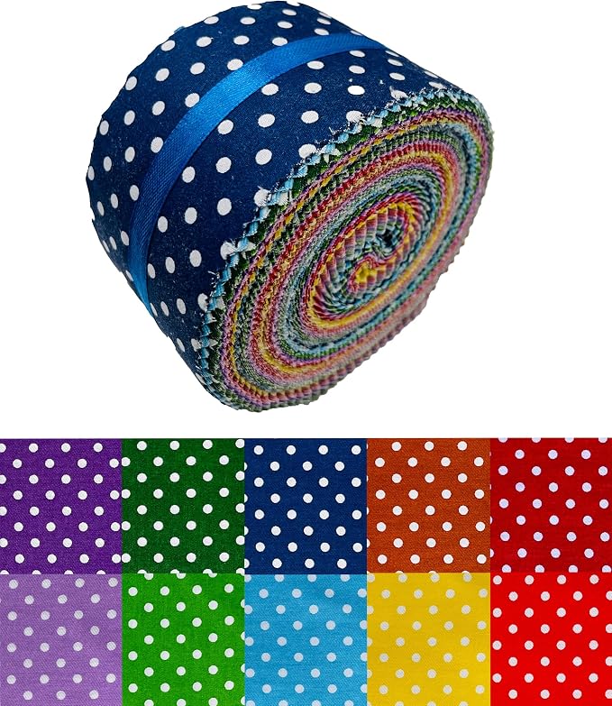 40 Strip Jelly Roll Fabric Strips for Sewing, 100% Cotton Fabric for Quilting Crafting, Precut Bundles, Patchwork Precut Quilt Squares-2.5" x 44" Dot