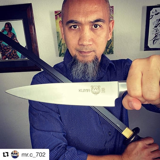 KUMA Chef Knife Set (3 items) - Razor Sharp Out The Box - 8 Inch Chef's Knife for Carving, Slicing, Chopping - Great Ergonomic Handle - Kitchen Knives (Pro Bolster Edition + Paring Knife + Honing Rod)