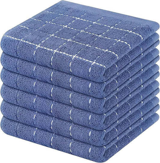 Mordimy 100% Cotton Terry Dish Cloths, Soft and Absorbent Checkered Dish Towels, Quick Drying Dish Rags for Washing Dishes, 6 Pack, 12 x 12 Inches, Navy Blue