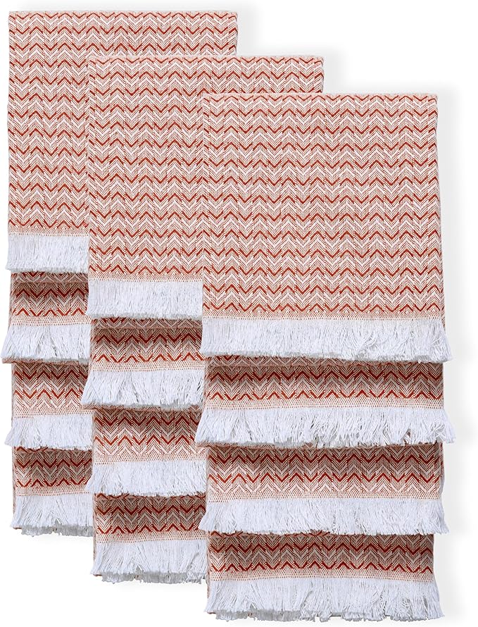 TWINY threads Kitchen Dish Towel Chevron Weave, Premium Large 100% Cotton Kitchen Linen Set, Dish Rags and Wash Rags, Absorbent Quick Drying, Washable Reusable, Pack of 12, 16 x 26 Inch, Rust