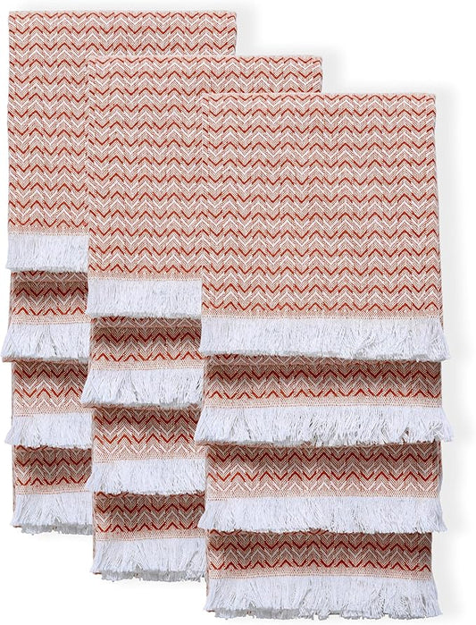TWINY threads Kitchen Dish Towel Chevron Weave, Premium Large 100% Cotton Kitchen Linen Set, Dish Rags and Wash Rags, Absorbent Quick Drying, Washable Reusable, Pack of 12, 16 x 26 Inch, Rust
