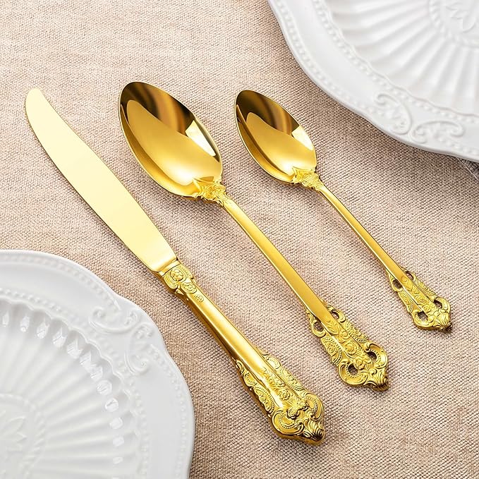 KEAWELL Luxury Dinner Spoon, Set of 4, 18/10 Stainless Steel Tablespoons, Silverware Spoon Set, Mirror Polished, 7.8 Inches (Gold)