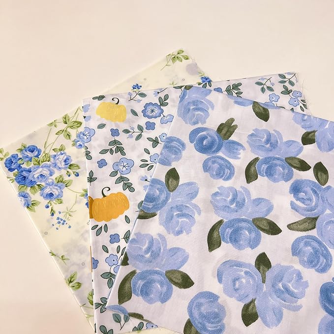 7Pcs 20" x 20" Cotton Fabric DIY Making Supplies Quilting Patchwork Fabric Fat Quarter Bundles DIY for Quilting Cotton Patchwork Cushions (Blue, 20 x 20 inches)