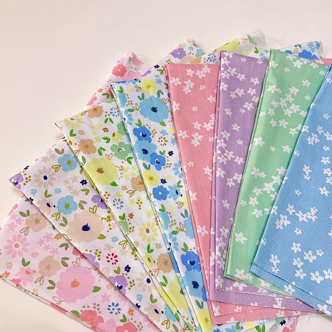 7 pcs 20" x 20" Cotton Fabric DIY Making Supplies Quilting Patchwork Fabric Fat Quarter Bundles DIY for Quilting Cotton Patchwork Cushions (8pcs Small with Big Flowers, 20" x 20")