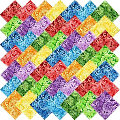 HANPATQUI 50PCS 5 x 5 inch Paisley Printed 100% Cotton Fat Quarters Fabric for Sewing and Quilting Bundles Precut Fabric Square for DIY Craft Patchwork