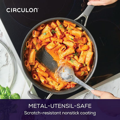 Circulon A1 Series with ScratchDefense Nonstick Induction Cookware, Large Saute Pan with Lid, Nonstick Pan, 5-Quart, Graphite