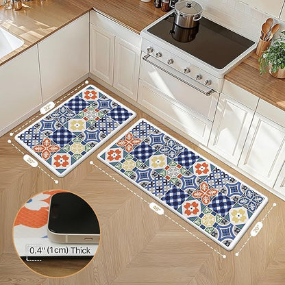 GENIMO Anti Fatigue Kitchen Mats for Floor, Cushioned Non Slip Kitchen Rug, Waterproof Kitchen Floor Mat Runner, Kitchen Mat for Laundry, Sink, Office, Entryway, 20"x48"+20"x32", Blue