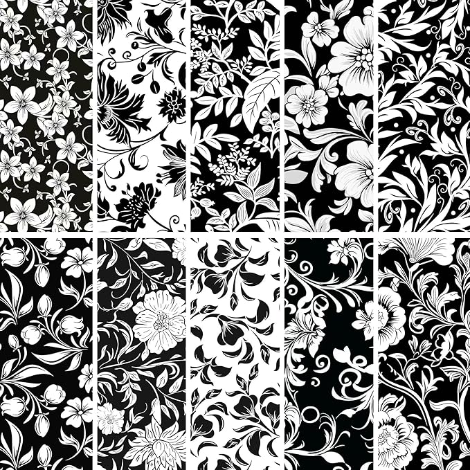 HANPATQUI 50PCS 8 x 8 inch 100% Cotton Fat Quarters Fabric for Sewing and Quilting Bundles Precut Fabric Square for DIY Craft Patchwork-Black and White