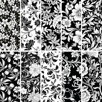 HANPATQUI 50PCS 10 x 10 inch 100% Cotton Fat Quarters Fabric for Sewing and Quilting Bundles Precut Fabric Square for DIY Craft Patchwork-Black and White