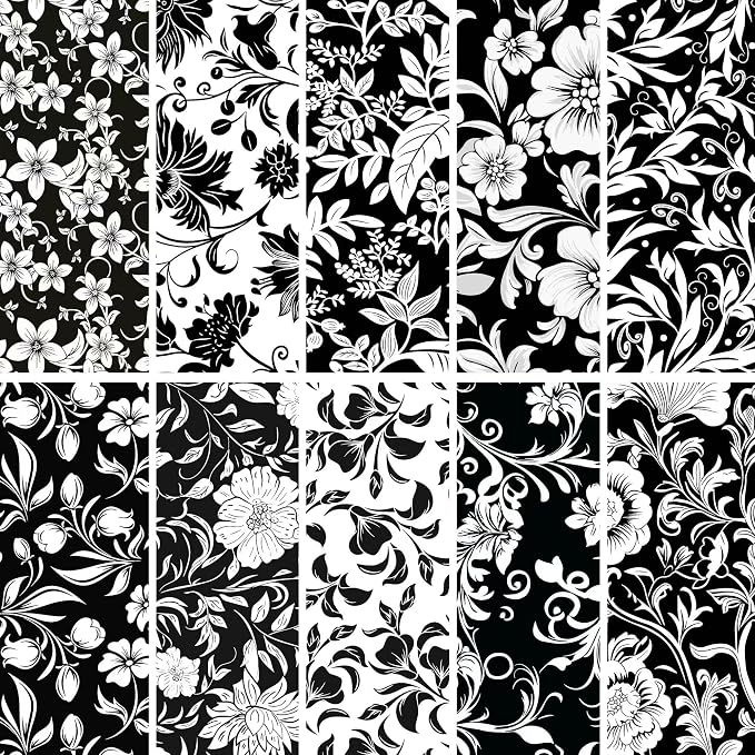 HANPATQUI 50PCS 5 x 5 inch 100% Cotton Fat Quarters Fabric for Sewing and Quilting Bundles Precut Fabric Square for DIY Craft Patchwork-Black and White