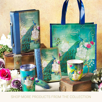 Christian Art Gifts Stainless Steel Double Wall Vacuum Insulated Tumbler 18 oz Peacock Teal Travel Mug with Retractable Lid Inspirational Bible Verse for Women - Blessed Faith -Jeremiah 17:7
