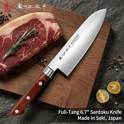 6.7 Inch Santoku Knife, Made in Japan, Full Tang High Carbon Molybdenum Stainless Steel Japanese Chef Knife with Pakkawood Handle,Kitchen Knife for Slicing Meat & Vegetables