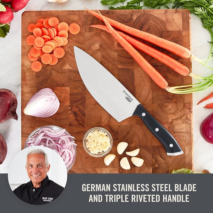 Zakarian by Dash 7" Chef Grade German Steel Rocking Chef Knife with Sheath for Chopping and Slicing - Black
