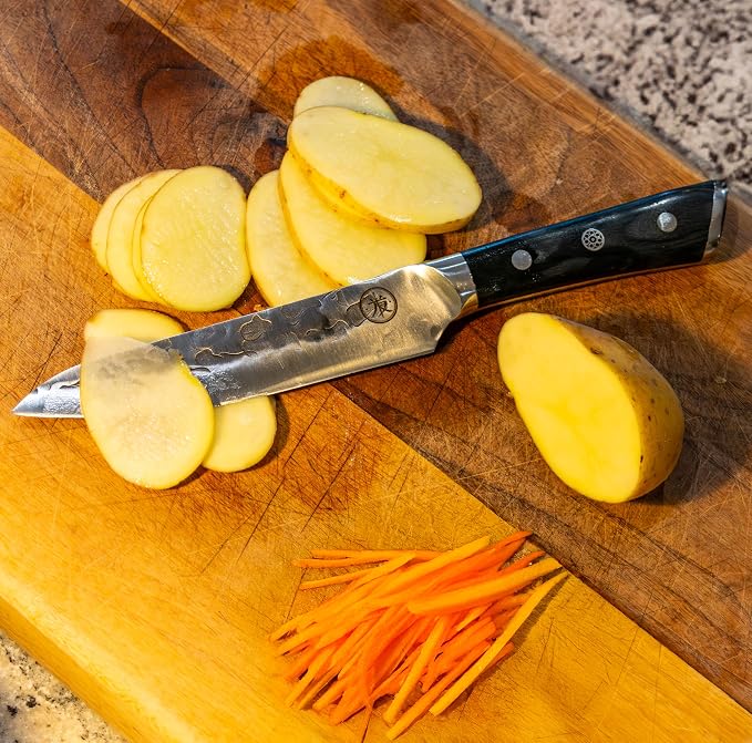 6” Professional Utility Knife – Hand Forged Kitchen Knife with Dark Wood Handle, Razor Sharp, Full Tang, Balanced – from British Fusion Atelier KOKORO – A Thoughtful Gift for Cooks and Foodies