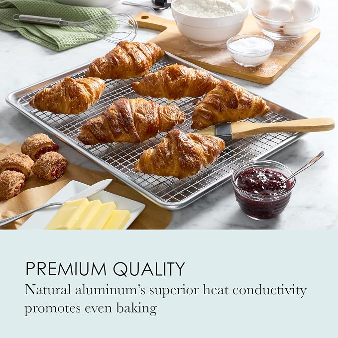 Chicago Metallic Baking Sheet and Nonstick Cooling Rack Set, Large Half Sheet Pan with Wire Rack, Heavy-Gauge Recycled Aluminum, Even Heat Distribution, Oven Safe, Hand Wash
