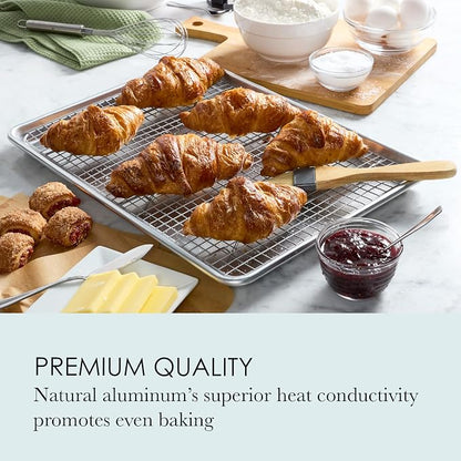 Chigcago Metallic Recyled Aluminum Large Baking Sheet And Rack Set, Made From Recycled Alumunim, Great For Everyday Use, Includes Wired Rack Perfect For Cooling Food Evenly (Pack of 2)