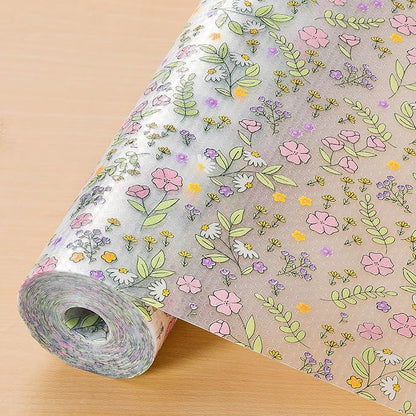 INNOLITES Shelf Liners for Kitchen Cabinets Non-Adhesive Drawer Liner with Floral, Waterproof Durable Easy to Clean, for Refrigerator, Shelves (Pink Purple Rose, 11.8" x 360")