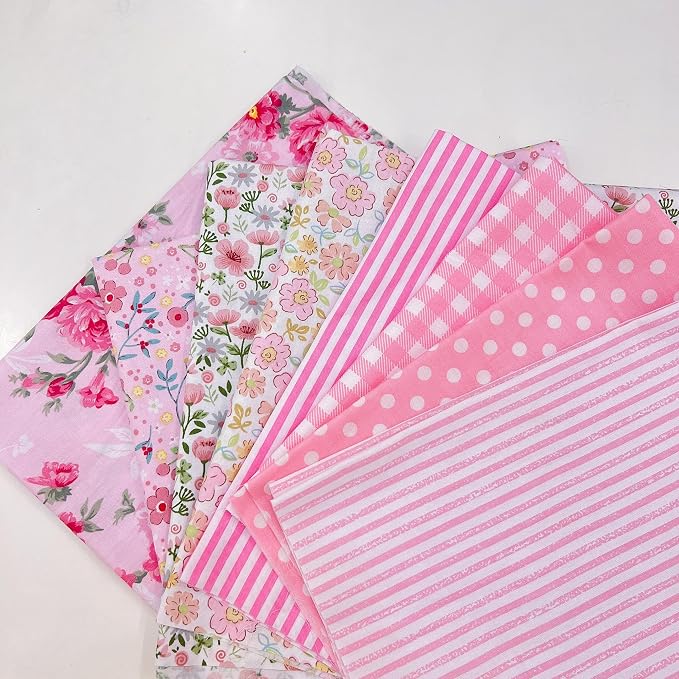 7Pcs 20" x 20" Cotton Fabric DIY Making Supplies Quilting Patchwork Fabric Fat Quarter Bundles DIY for Quilting Cotton Patchwork Cushions (Pink, 20 x 20 inches)