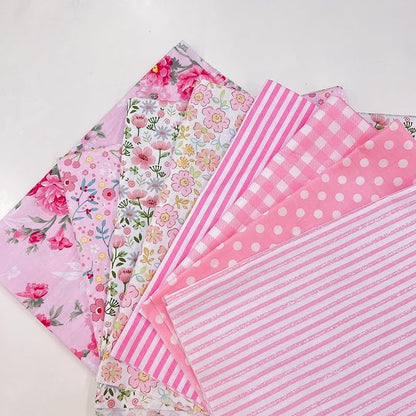 7Pcs 20" x 20" Cotton Fabric DIY Making Supplies Quilting Patchwork Fabric Fat Quarter Bundles DIY for Quilting Cotton Patchwork Cushions (Pink, 20 x 20 inches)