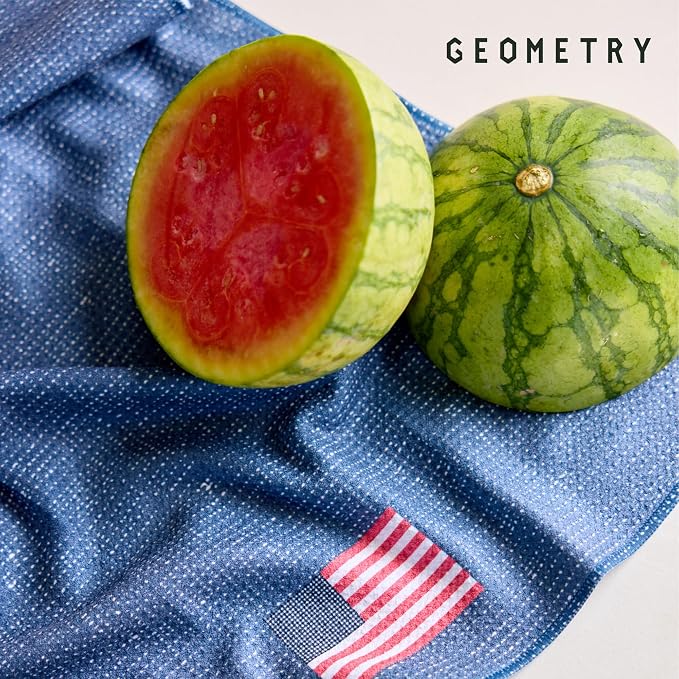 GEOMETRY Kitchen Towels - Quick Dry, Absorbent Microfiber Dish Towels for 4th of July, Memorial Day, Veterans Day, and Holiday Decor - Red, White, and Blue - Liberty Lines