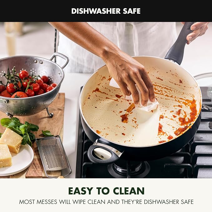 GreenPan Rio Healthy Ceramic Nonstick 5QT Saute Pan Jumbo Cooker with Helper Handle and Lid, PFAS-Free, Dishwasher Safe, Black