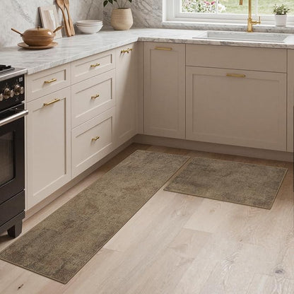 GENIMO Kitchen Mats for Floor 2PCS, Washable Absorbent Runner Rugs for Kitchen, 17.3"x59"+17.3"x30", Cushioned Non Slip Kitchen Rugs for Kitchen Floor,Standing Mat Rug for Home, Sink, Laundry, Jute