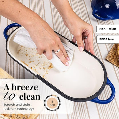 Enamelled Cast Iron Bread Loaf Pot – Dutch Oven For Sourdough Bread Baking – Oven Safe Non Stick Bread Pot – Rectangular, Dark Blue, 34cm x 16cm – by Nuovva