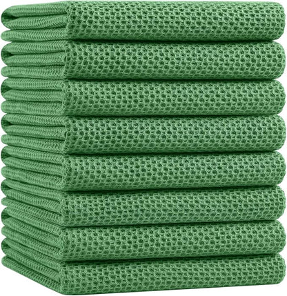 Homaxy 100% Cotton Oversized Waffle Weave Kitchen Dish Towels, Ultra Soft Absorbent Quick Drying Cleaning Towel, 20x28 Inches, 8-Pack, Grass Green