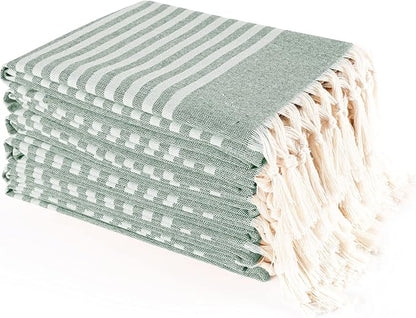 TWINY threads Set of 6 100% Cotton Turkish Kitchen Towels with Hanging Loop & Tassels (18" X 28") | Ultra Washcloth with Fringes | Reusable Hand Towels - Olive Green