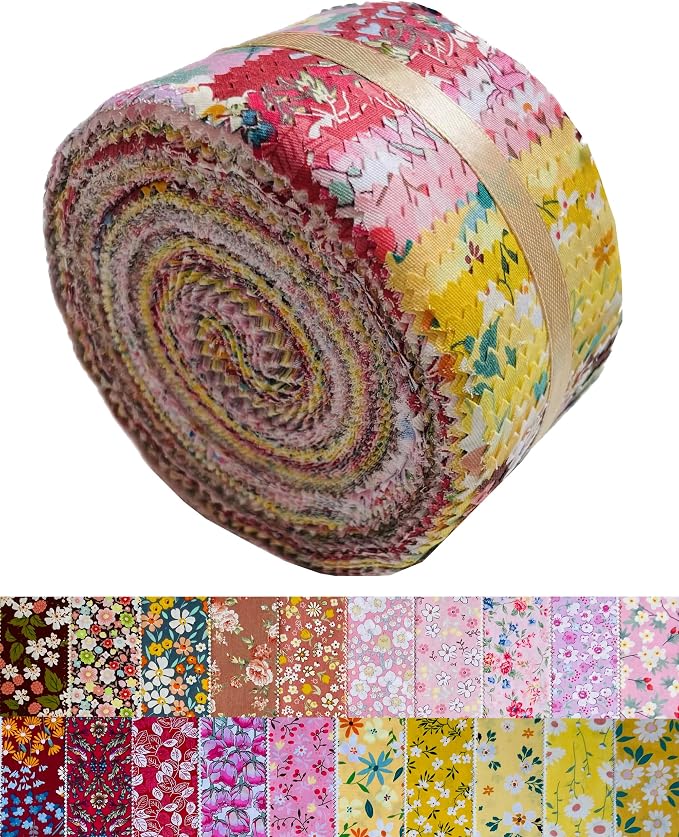 40 Strip Jelly Roll Fabric Strips for Sewing, 100% Cotton Fabric for Quilting Crafting, Precut Bundles, Patchwork Precut Quilt Squares-2.5" x 44" Rising Sun