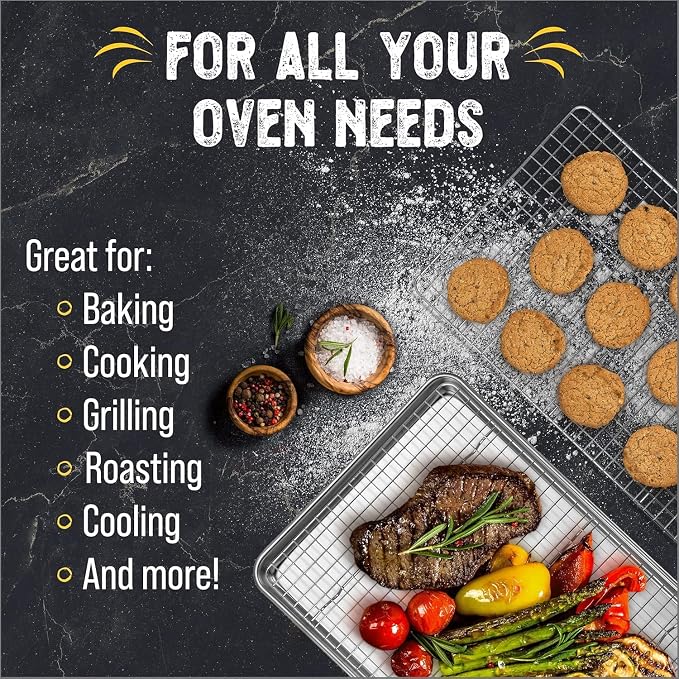 18" x 13" Baking Sheet, Sheet Pan with Wire Rack Set, Stainless Steel Cookie Pan Baking Tray with Cooling Rack (2)