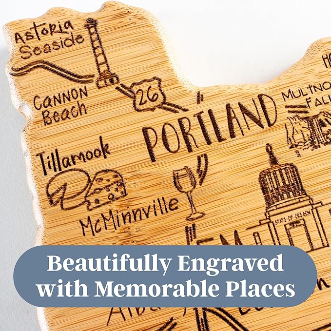 Totally Bamboo Destination Oregon Shaped Cutting Board – Bamboo Charcuterie and Serving Board with Hang Tie for Wall Display