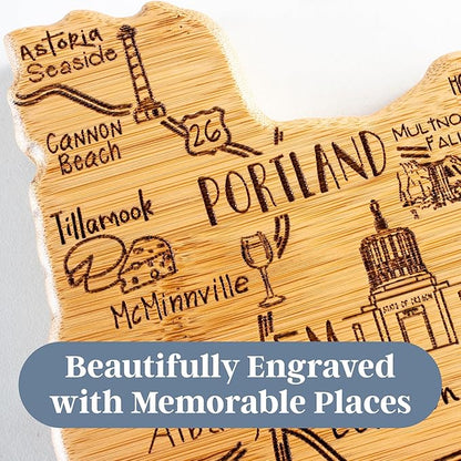 Totally Bamboo Destination Oregon Shaped Cutting Board – Bamboo Charcuterie and Serving Board with Hang Tie for Wall Display