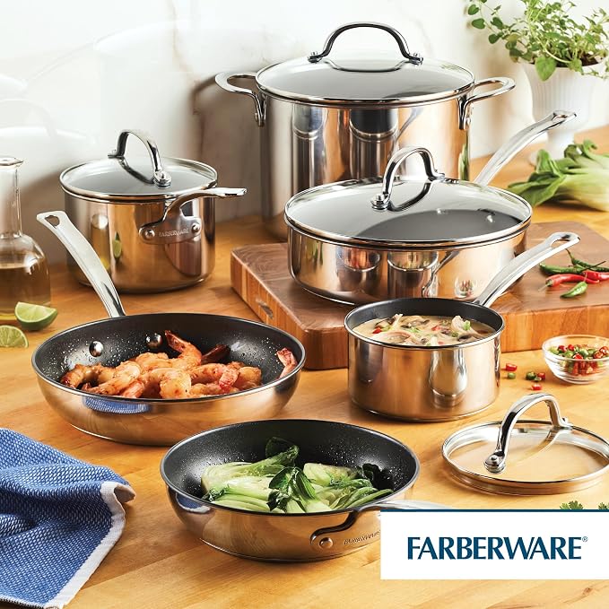 Farberware Millennium Stainless Steel Nonstick Cookware Induction Pots and Pans Set, 10-Piece Kitchenware Set