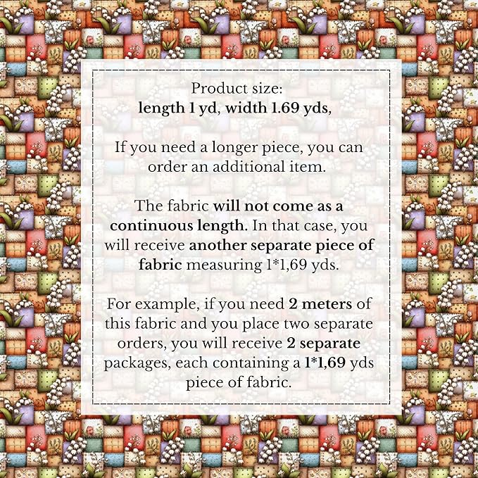 100% Cotton Fabric by the Yard – Turkish Quality Quilting & Sewing Fabric, 1 Yard x 1.69 Yards Wide, Patchwork Cotton for Crafts