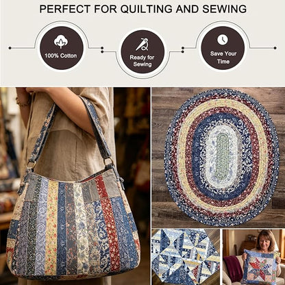 Nodsaw Jelly Roll Fabric Strips for Quilting, Crafting, and Sewing, 42 Strip 2.5" x 44" Floral Paisley Print Soft Cotton Fabric for Blanket, Rug, Upholstery, Home Decor, and DIY Crafts - Dark Blue