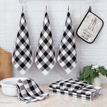 Homaxy Kitchen Towels and Dishcloths Set, 12" x 12" and 13" x 28", Set of 8 Bulk Cotton Waffle Weave Dish Towels, Super Soft Absorbent Hand Towels for Kitchen, Black & White