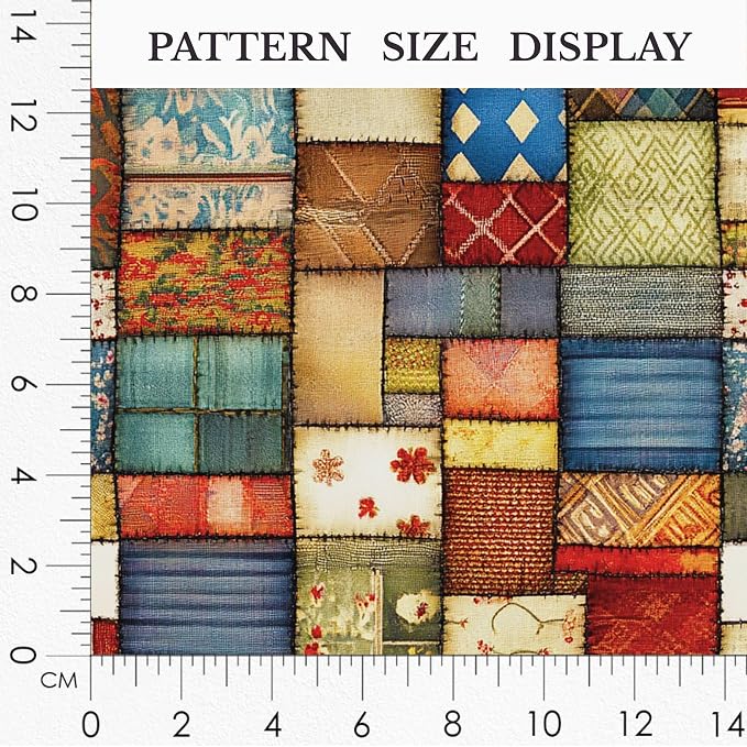 Patchwork Cotton Fabric Panel 61 x 36.6 Inches, Vintage Rustic Quilt Squares Design, 100% Cotton 140 GSM, Sewing Quilting Craft Fabric