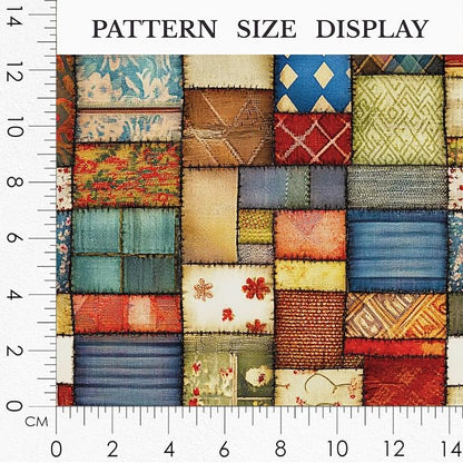 Patchwork Cotton Fabric Panel 61 x 36.6 Inches, Vintage Rustic Quilt Squares Design, 100% Cotton 140 GSM, Sewing Quilting Craft Fabric