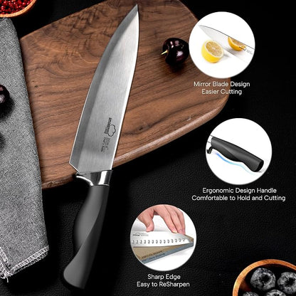 Knife Set, Amorston 14-Piece Kitchen Knives Set with Block & Sharpening Stone, Stainless Steel Dishwasher Safe, Knife Block Set with Ergonomic Handle, Professional Kitchen Knives for Home Cooking