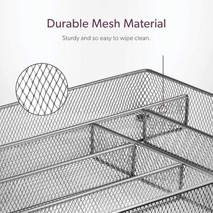 Mindspace Cutlery Organizer Silverware Tray with 6 Compartments | Kitchen Utensil Drawer Organizer | Silverware Tray for Drawer | The Mesh Collection, Silver