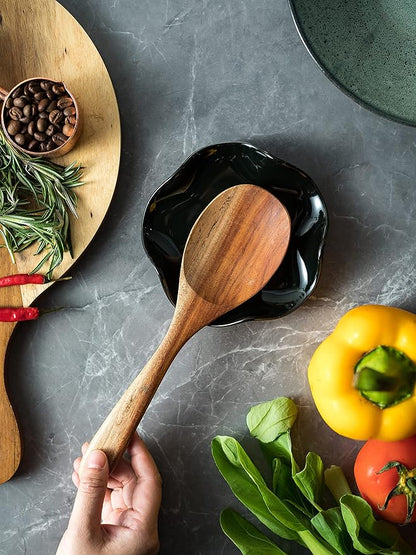 Miamolo Black Spoon Rest for Kitchen Counter, 5.3" Ceramic Spoon Holder for Stove Top, Heat Resistant & Dishwasher Safe Cute Spoon Rests Spatula Holder for Multiple Utensils, Farmhouse Kitchen Decor