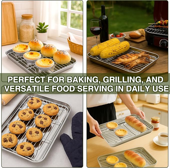 Aspire Baking Sheets and Racks Set, Stainless Steel Oven and Dishwasher Safe Wire Rack, Easy Clean-L 3 Pcs